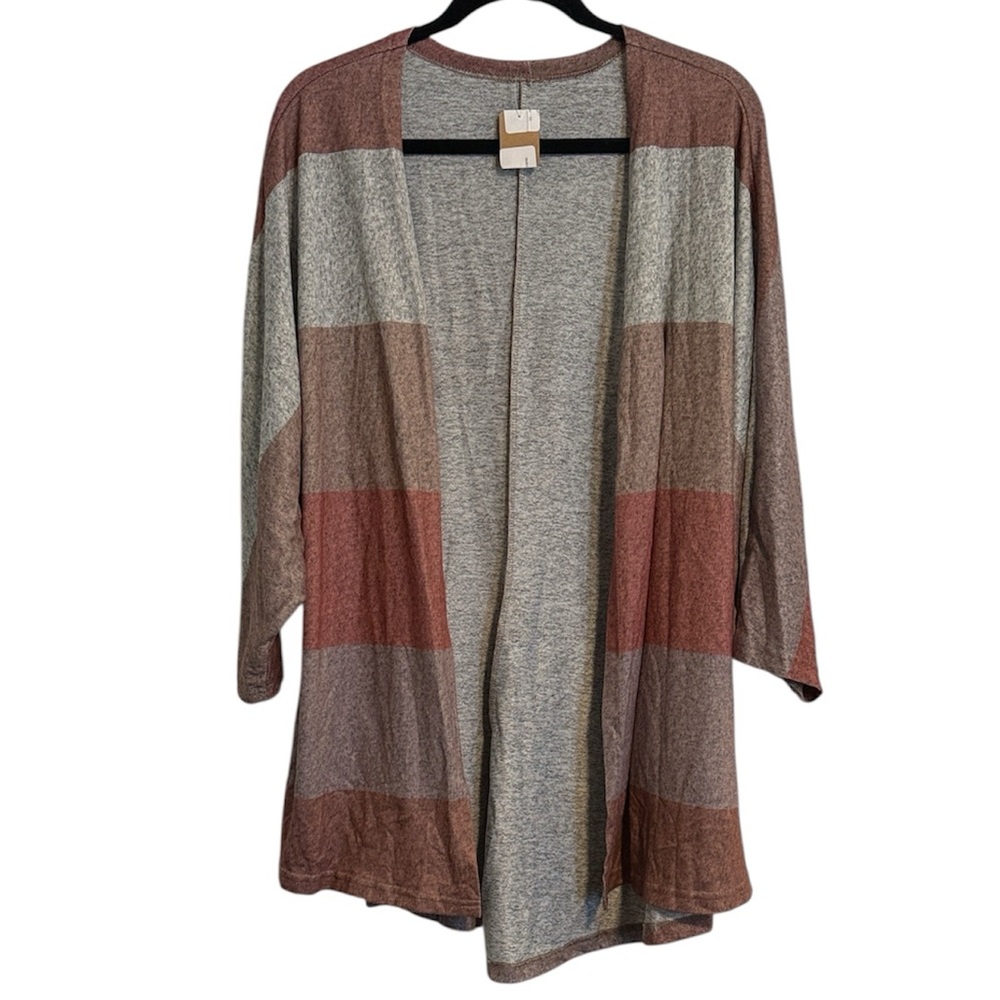 ☀️ Boutique Pink and Grey Colorblock Open Front Cardigan NWT